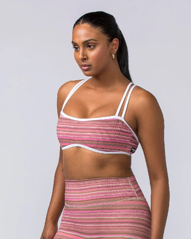 Curves Rib Bralette - Sunset Coral Stripe Print