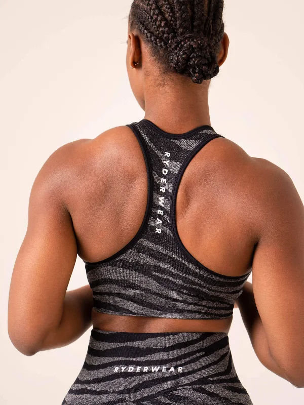 Zebra Seamless Sports Bra - Grey Marl / Black Zebra