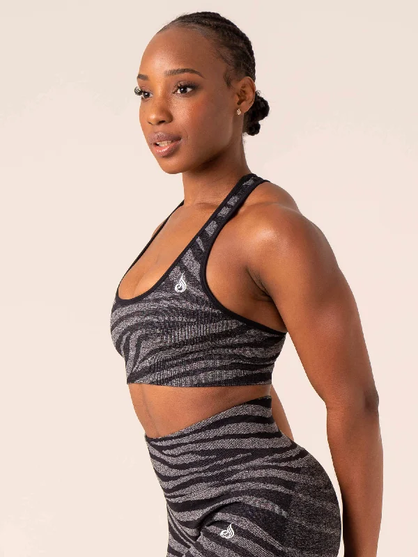 Zebra Seamless Sports Bra - Grey Marl / Black Zebra