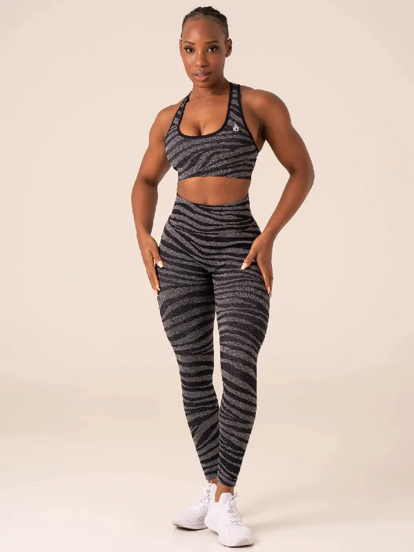 Zebra Seamless Sports Bra - Grey Marl / Black Zebra