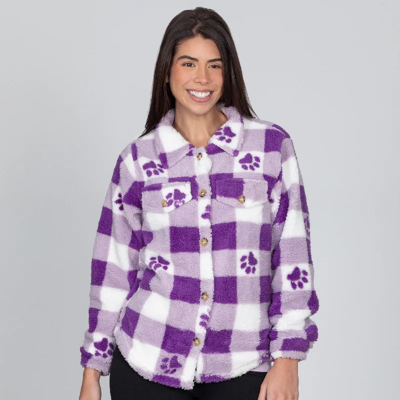 Purple Paws & Plaid Plush Sherpa Fleece Sweater Jacket