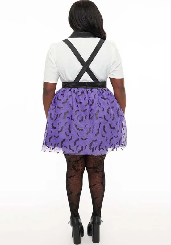 Glitter Bat Print Tulle Suspender | MINI SKIRT