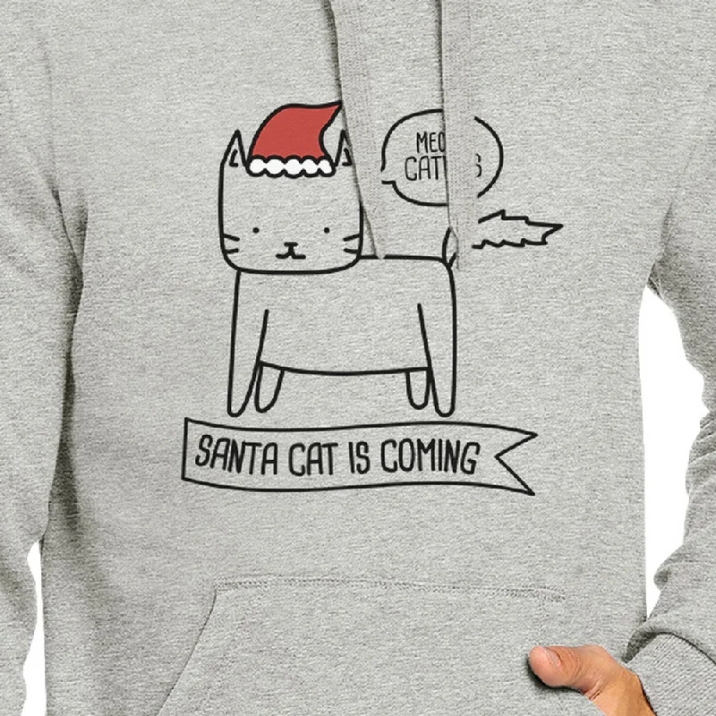 Meowy Catmas Santa Cat Is Coming Grey Hoodie