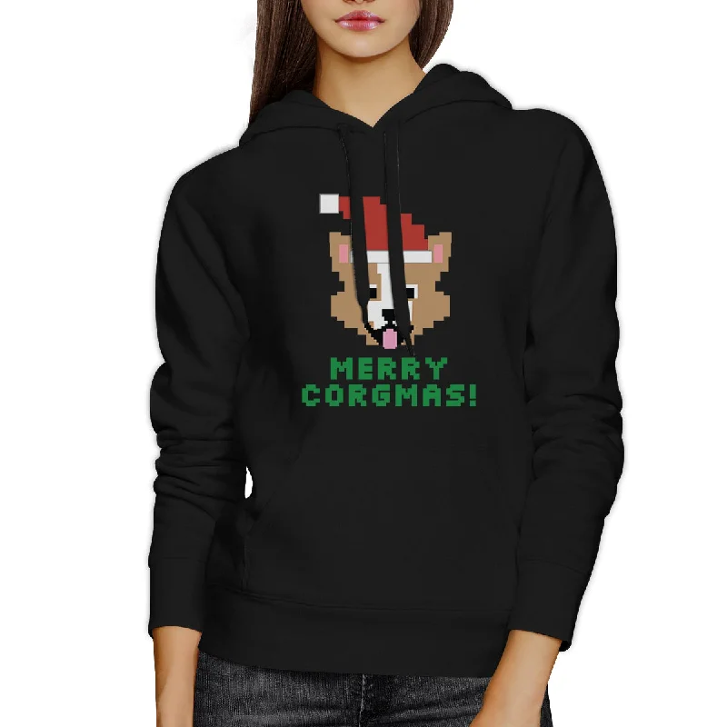 Merry Corgmas Corgi Black Hoodie