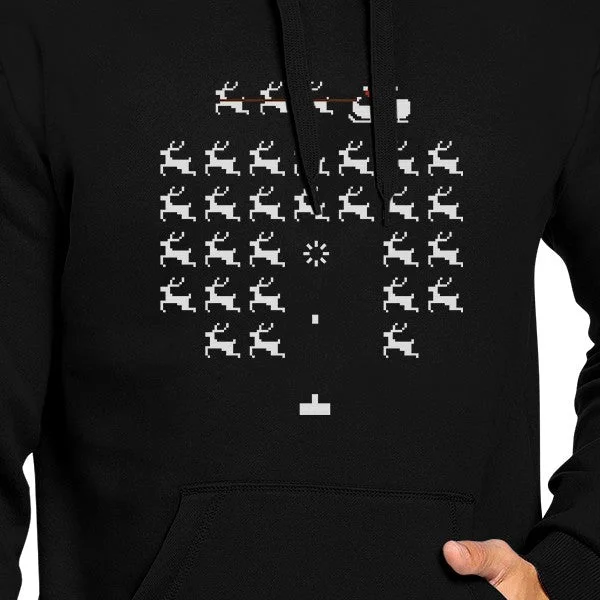 Pixel Game Santa And Rudolph Black Hoodie