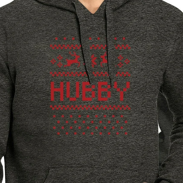 Pixel Nordic Hubby And Wifey Matching Couple Dark Grey Hoodie