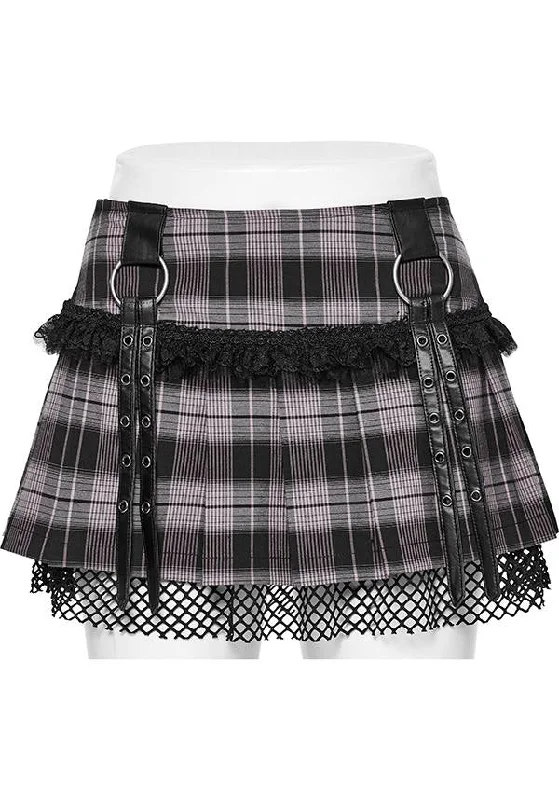 Quinn Tartan [Baby Pink/Black] | MINI SKIRT