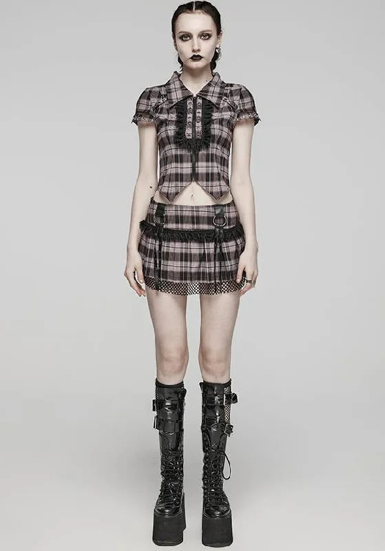 Quinn Tartan [Baby Pink/Black] | MINI SKIRT