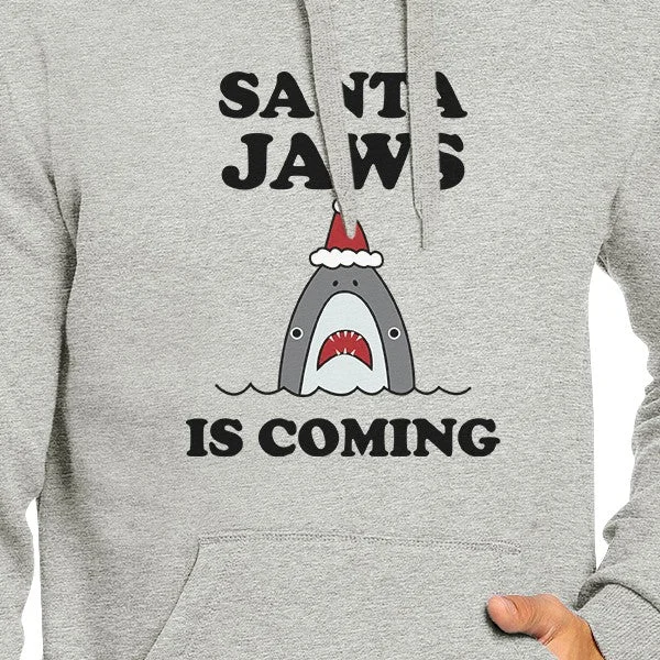 Santa Jaws Is Coming Grey Hoodie