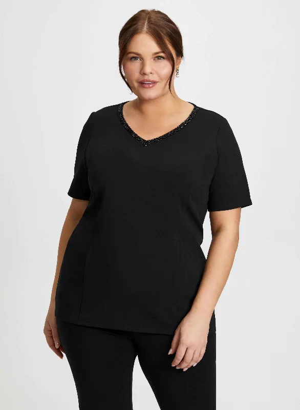 Bead Detail V-Neck Top