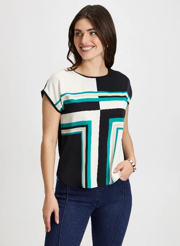 Geometric Print Cap Sleeve Top