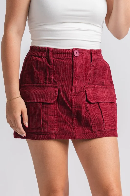 Corduroy cargo skirt wine