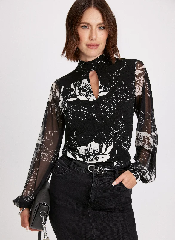 Floral Print Bouffant Sleeve Blouse