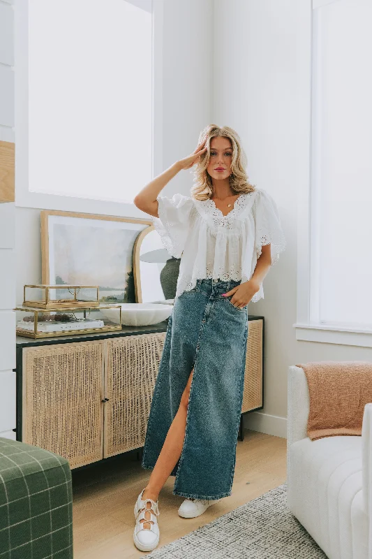 FREE PEOPLE - Come As You Are Denim Maxi Skirt