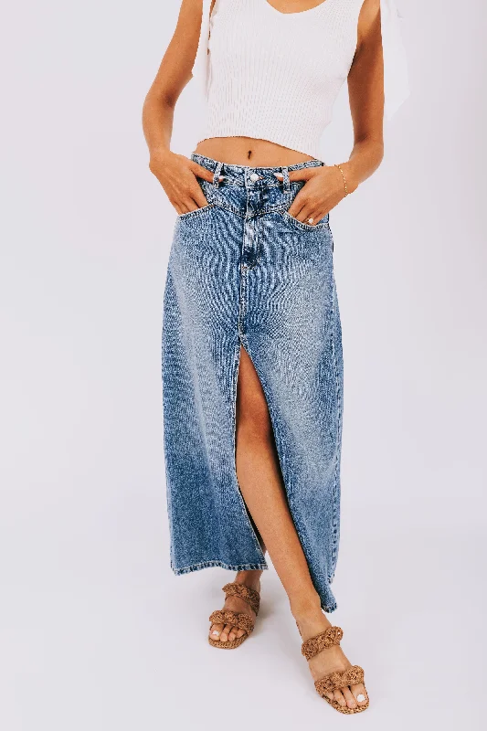 FREE PEOPLE - Come As You Are Denim Maxi Skirt