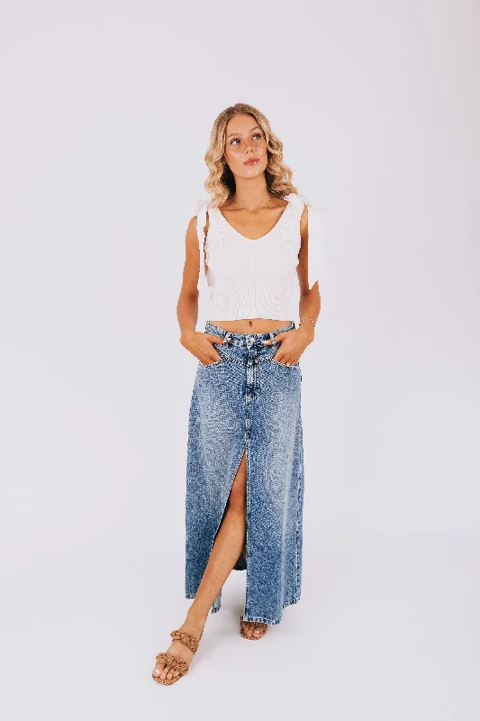 FREE PEOPLE - Come As You Are Denim Maxi Skirt