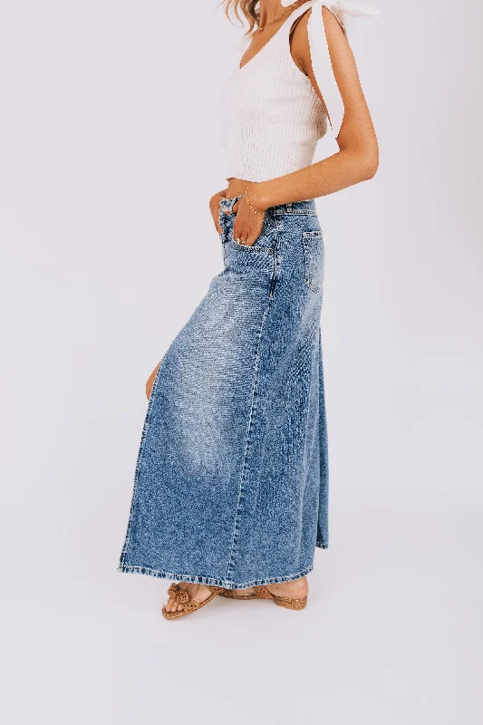 FREE PEOPLE - Come As You Are Denim Maxi Skirt