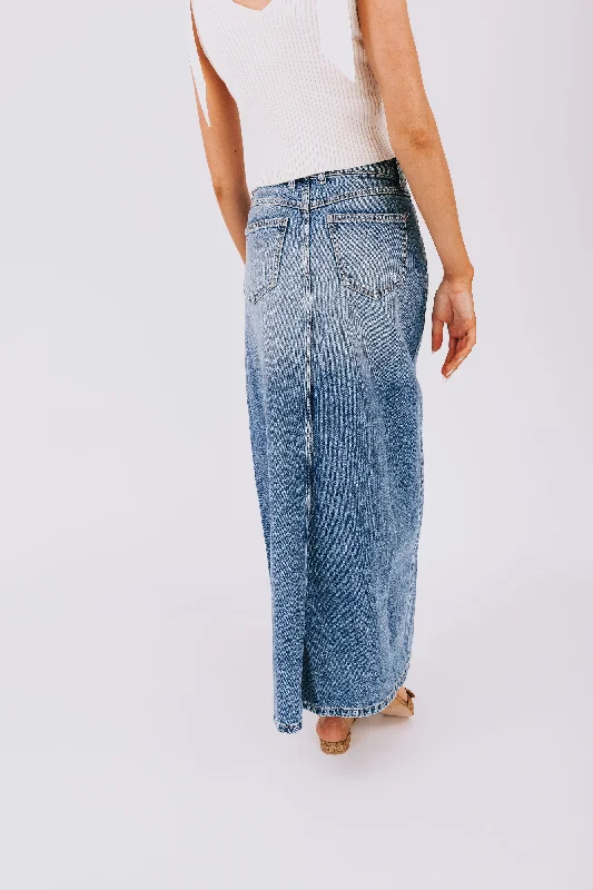 FREE PEOPLE - Come As You Are Denim Maxi Skirt