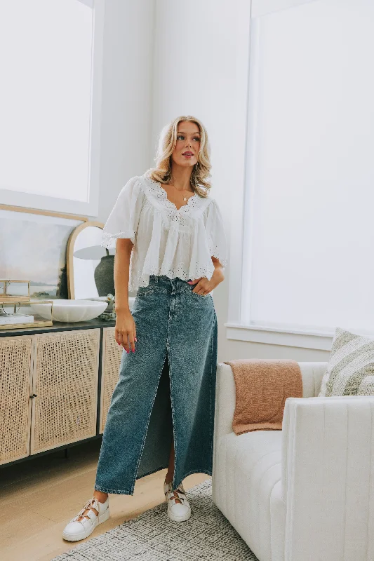 FREE PEOPLE - Come As You Are Denim Maxi Skirt