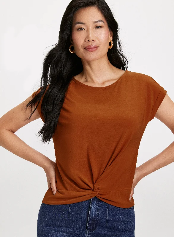 Front Knot Drop Shoulder Top