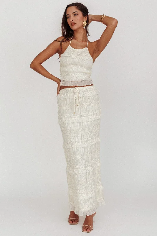 Helios Shirred Sequin Maxi Skirt Beige