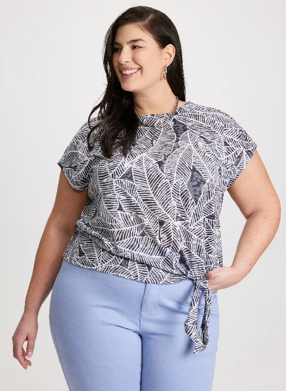 Knotted Leaf Print Top