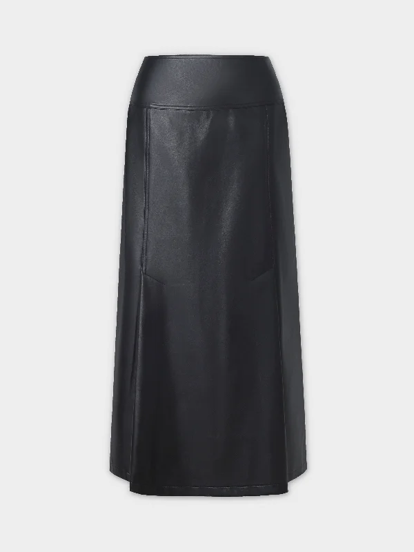 Leather Inverted Pleat Skirt-Black