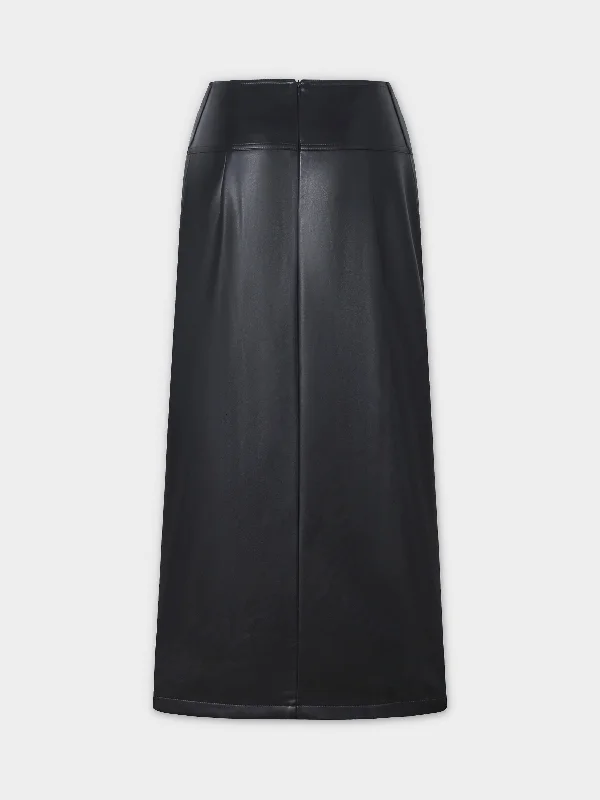 Leather Inverted Pleat Skirt-Black