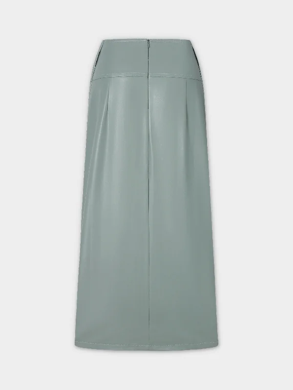 Leather Inverted Pleat Skirt-Seafoam