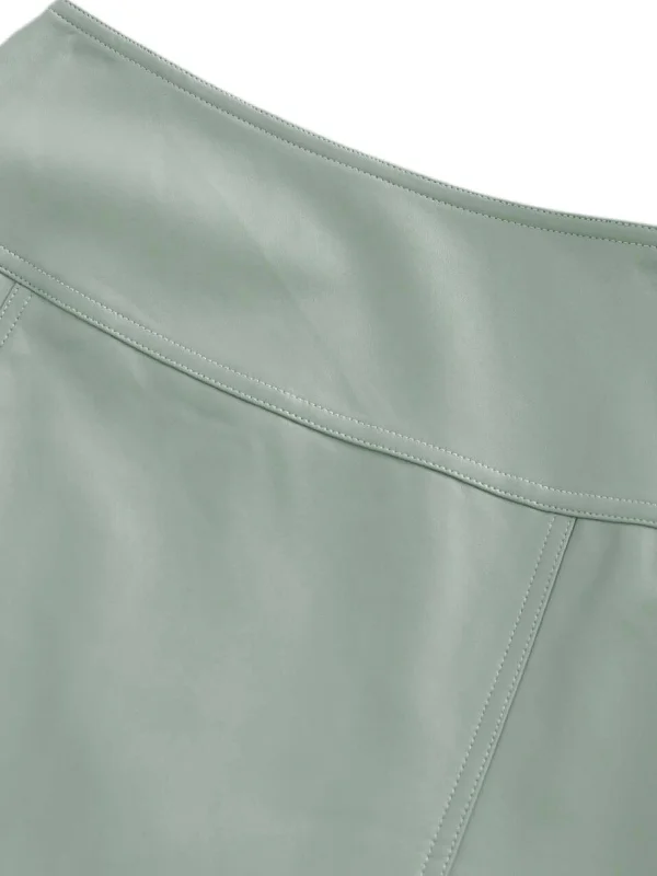 Leather Inverted Pleat Skirt-Seafoam