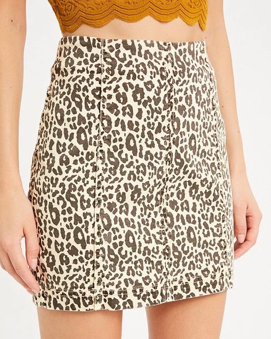 Leopard Print Bodycon Denim Skirt