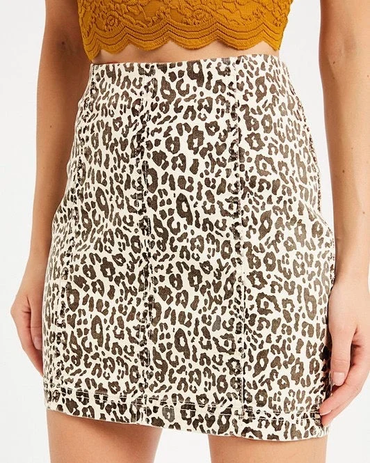 Leopard Print Bodycon Denim Skirt