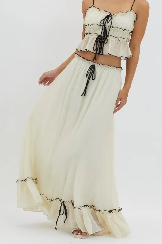 Maidens Tie Detail Overlock Maxi Skirt Cream