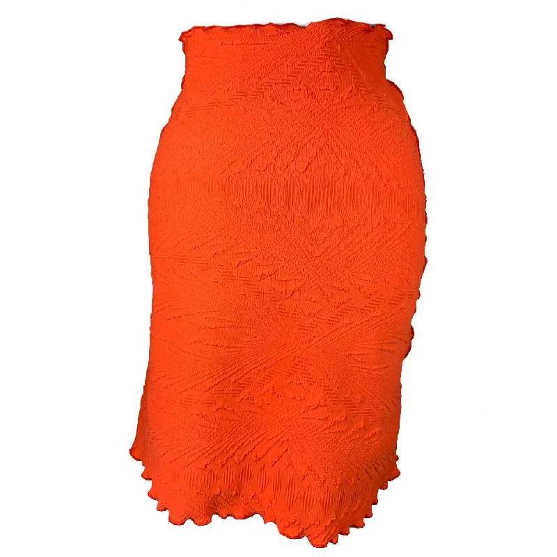 Mandarin Red Zuk Jacquard Knit Bias Skirt