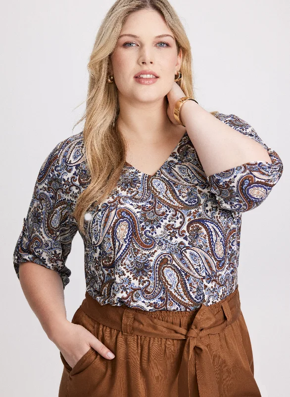 Paisley Print V-Neck Top