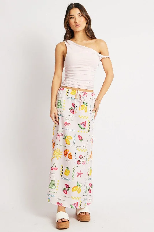 Pink Abstract Midaxi Skirt Relaxed Fit Elastic Waist