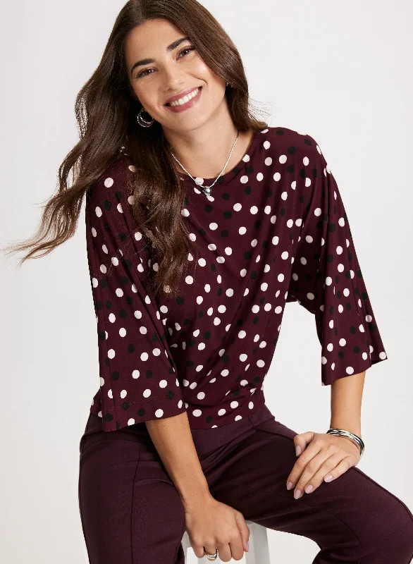 Polka Dot Elbow Sleeve Top