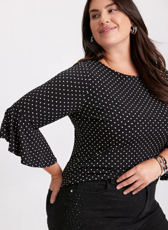 Polka Dot Flutter Sleeve Top