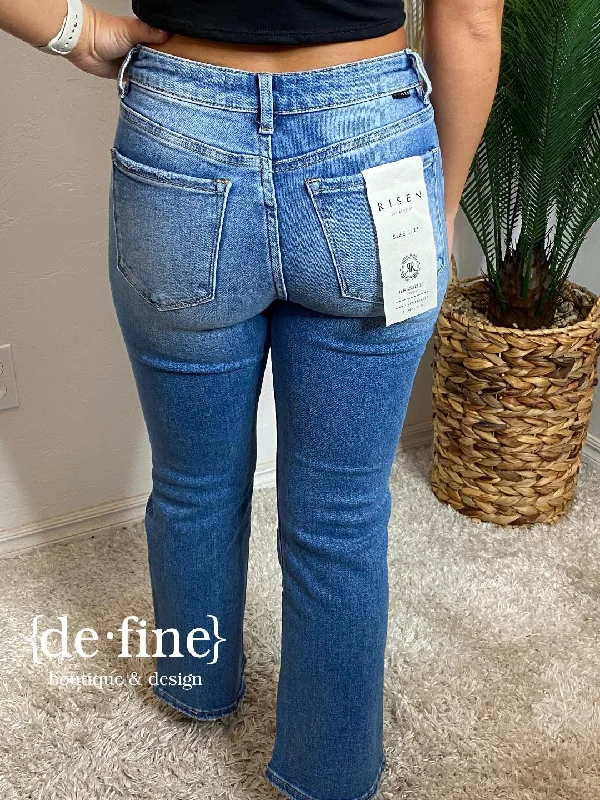 Risen Mid Rise Crop Flare Jeans