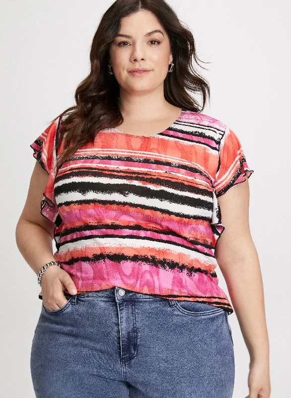 Ruffle Sleeve Striped Top