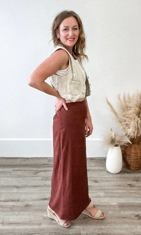 Side Slit Maxi Skirt - Chocolate