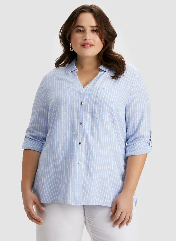 Stripe Print 3/4 Sleeve Shirt