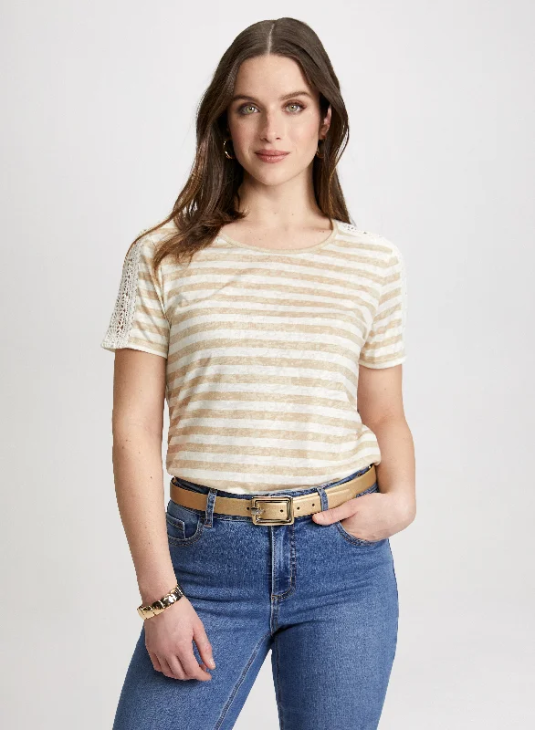 Striped Crochet Lace Tee