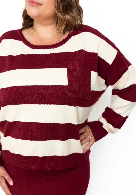 Striped Sweater & Knit Pencil Skirt - Burgundy