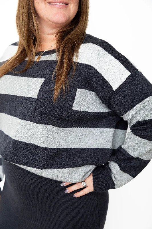 Striped Sweater & Knit Pencil Skirt - Navy