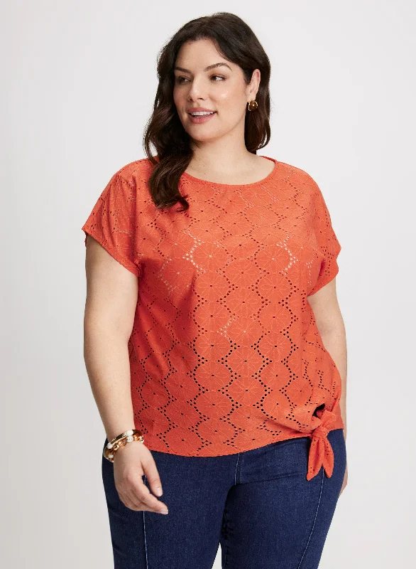 Tie-Front Eyelet Top