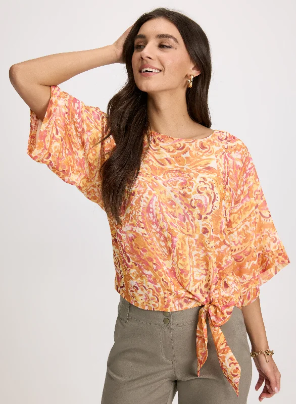 Tie-Waist Poncho-Style Blouse