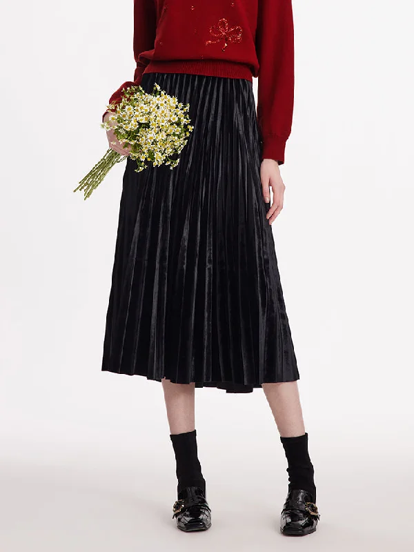 Velvet Pleated Women Half Skirt