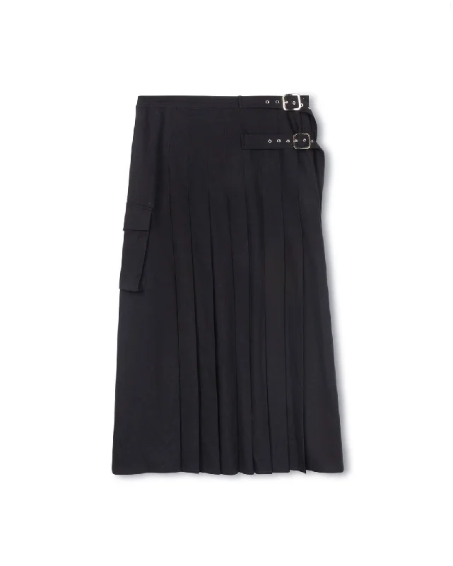 Wool Side Pleat Skirt With Buckles