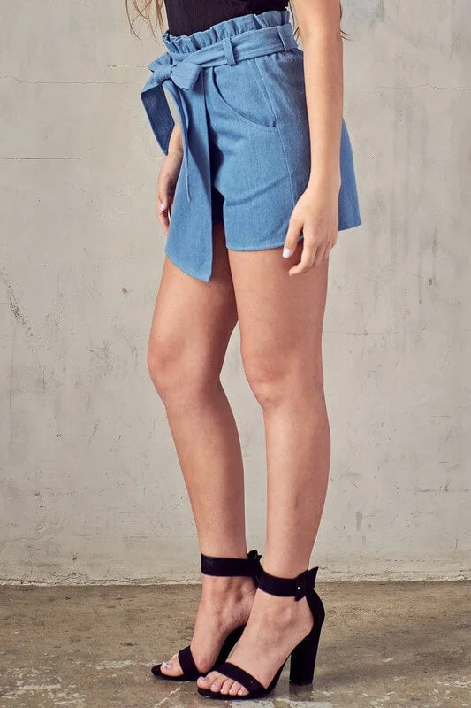 Waist Tie Skort in Light Denim Blue